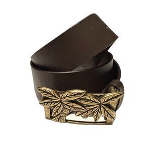 Cipriani Chocolate Brown Leather Belt Palm Tree Buckle‎ Size Medium